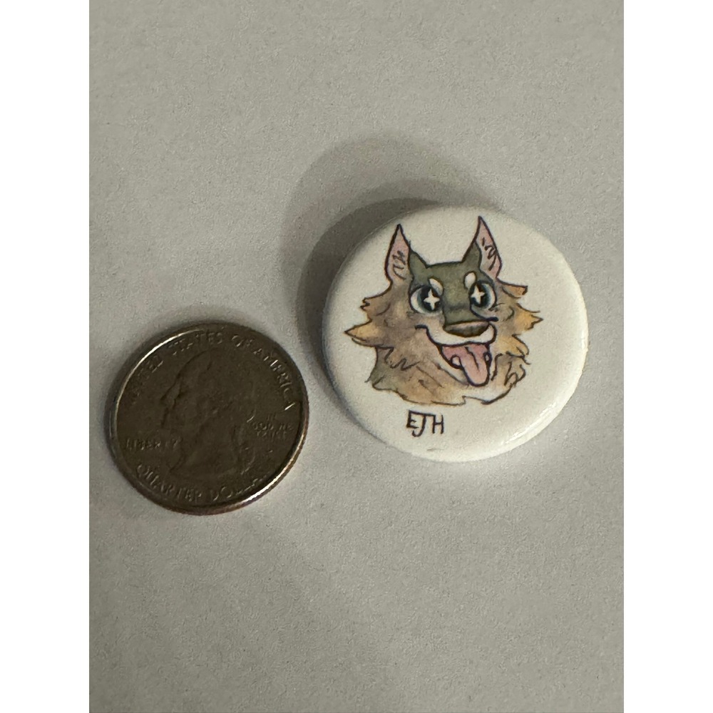 EJH Furry Wolf Starry Eyes Pin Back Button Badge White 1.25 Inch Round